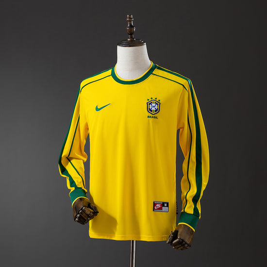 Brazil 1998 Home Men's Long Sleeve Jersey- Retro