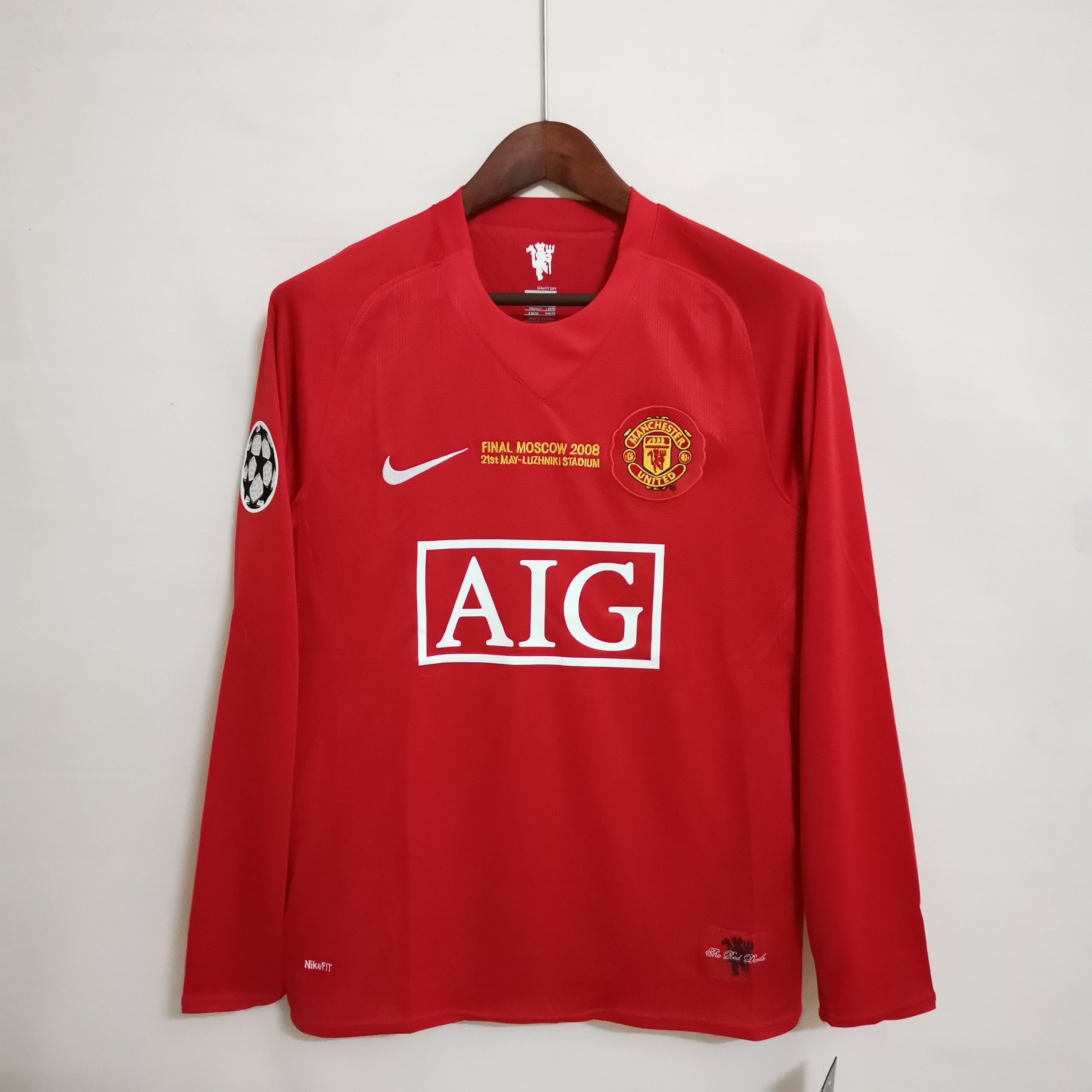  Manchester United シャツ M 赤 Manchester United 07/08 Home UCL Final Men's Long Sleeve Jersey