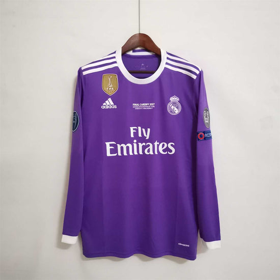 Real Madrid 2016/17 Away UCL Final Men's Long Sleeve Jersey- Retro