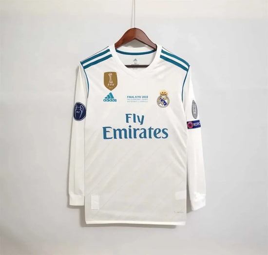 Real Madrid 2017/18 Home UCL Final Men's Long Sleeve Jersey- Retro