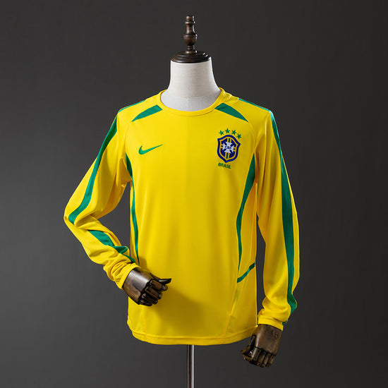 Brazil 2002 Home Men's Long Sleeve Jersey- Retro