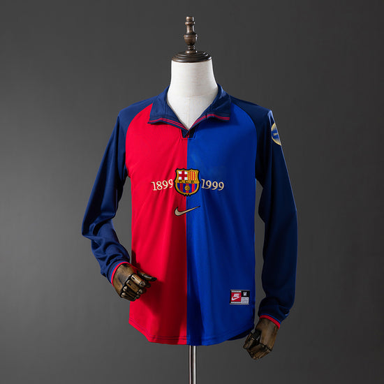 Barcelona 100th Anniversary Home Men's Long Sleeve Jersey- Retro